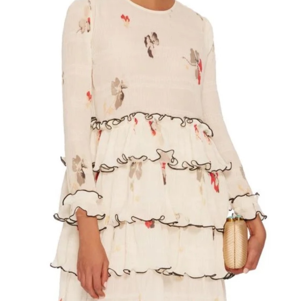 Ganni Cream Floral Ruffle Dress